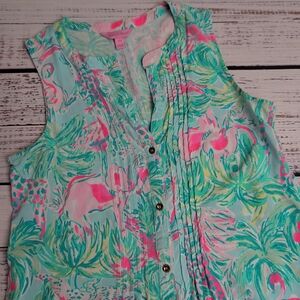 Lilly Pulitzer Floral Printed Sarasota Top In Seasalt Blue On Parade Size XXS